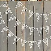 Cheerland White Floral Lace Pennant Banner Triangle Lace Bunting Garland Wedding Decoration Bridal Shower Decorations Anniversary Baby Baptisim Decor Home Indoor Outdoor Garden Tea Party Supplies 4Pcs