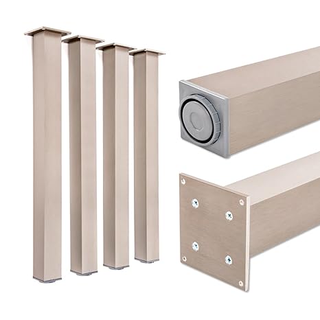 Tischbeine 100% Aluminium, höhenverstellbar | Sossai® Exklusiv E4TBGS | Ausführung: Edelstahl gebürstet, Vierkant | Set: 4 St