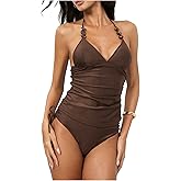 Floerns Women's Halter Tankini Swimsuit Ruched String Bathing Suit 2 Piece Swimsuit