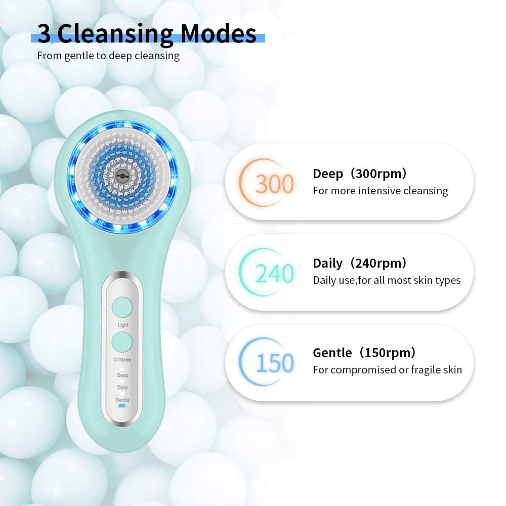 MALKERT Facial Cleansing Brush with 5 Brush Heads, 3 Modes Skin Care Brush Device, Electric Rechargeable Waterproof Face Spin Brush, Massager for Deep Cleansing and Scrubbing, Exfoliating: Beauty