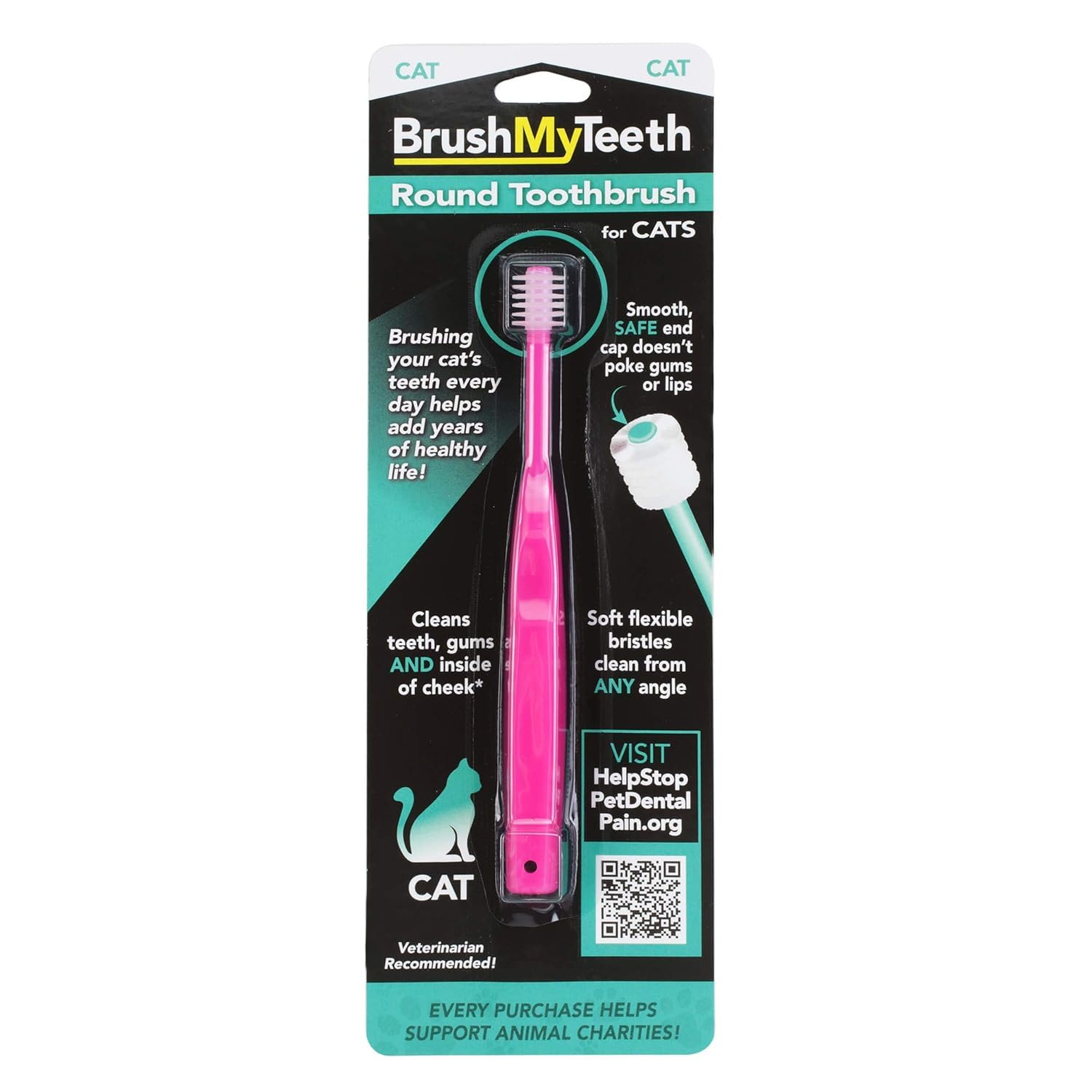 Brush My Teeth Cat Toothbrush - Round Soft Pet Tooth Brush - Soft Flexible Bristles for Safe and Gentle Brushing, Cat & Kitten Dental Care, Any Breed Cat, Daily Brushing Adds Years of Healthy Life