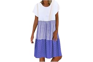 Tapanet Womens Summer Cotton Linen Dresses Plus Size Casual Tshirt Dress V Neck Short Sleeve Dress Beach Loose Flowy Sundress