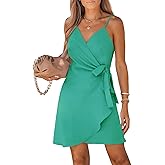 CUPSHE Women's Backless Mini Dress V Neck Wrap Side Bow Tie Sleeveless Spaghetti Strap Sundress Casual Vacation Summer Dresses, Green XL