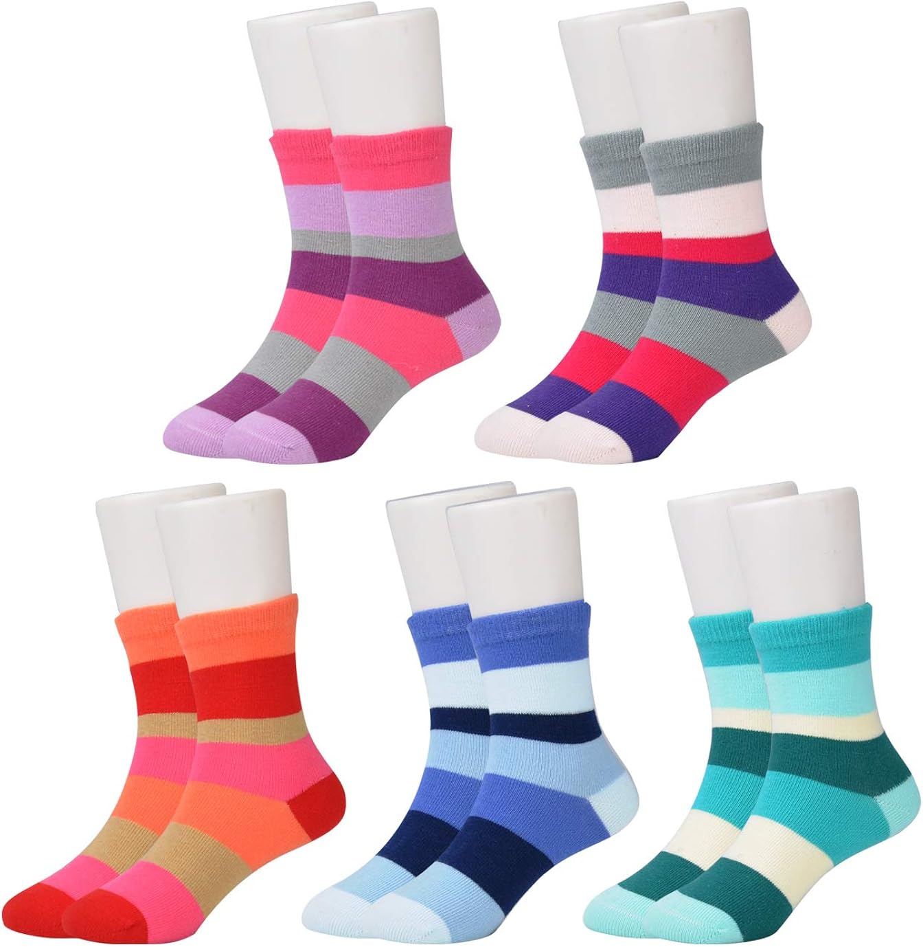 Epeius Kids Girls' 5 Pack Seamless Rainbow Stripes Crew Socks: Clothing