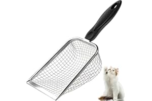 Apidgrowth Cat Litter Scoop - Long Handle Scooper, Rustproof Stainless Steel Mesh, Non-Slip Grip, Deep Shovel Sifter for All Litter Types, Easy Clean Kitty Waste Litter for Litter Box