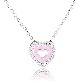 Cherished Moments Girl's 925 Sterling Silver or 14K Gold Pink Heart Necklace with CZs for Toddlers, Little Girls, Kids or Teens, 14-16 Inch