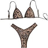 SHENHE Women's Brazilian Thong Bikini Set V Cut High Leg Leopard Print Triangle Swimsuits
