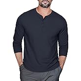 Zengjo Mens Henley Shirts Long Sleeve Casual 3 Button T-Shirts Cotton Blended Tee