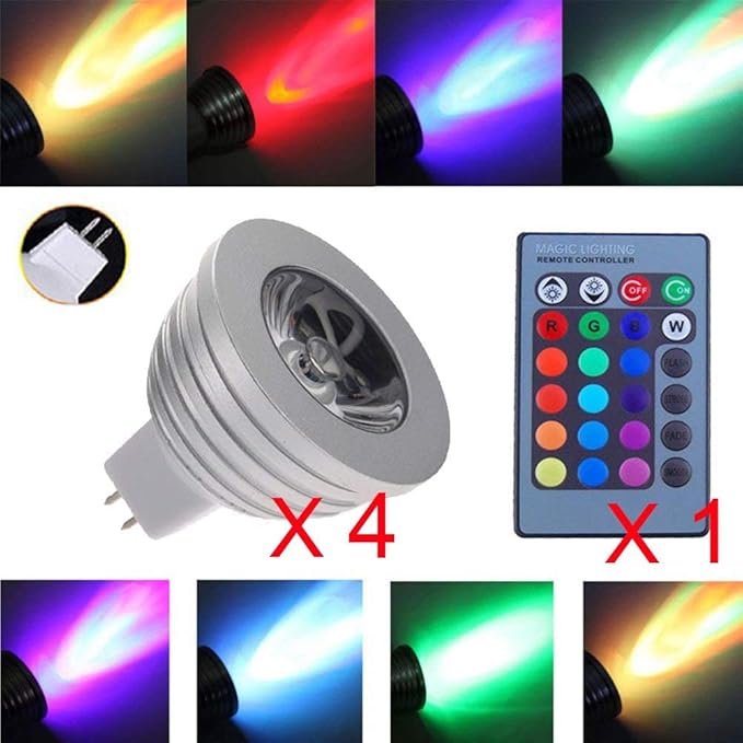 iNextStation 4Pack Colour Changing MR16 3W RGB LED Light Bulb 16 Color
