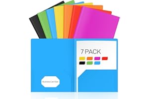 7 Pack Heavy-Duty Plastic Folders with Pockets, 7 Distinct Colors, Letter Size 2-Pocket Folders with Card Slot for School Off