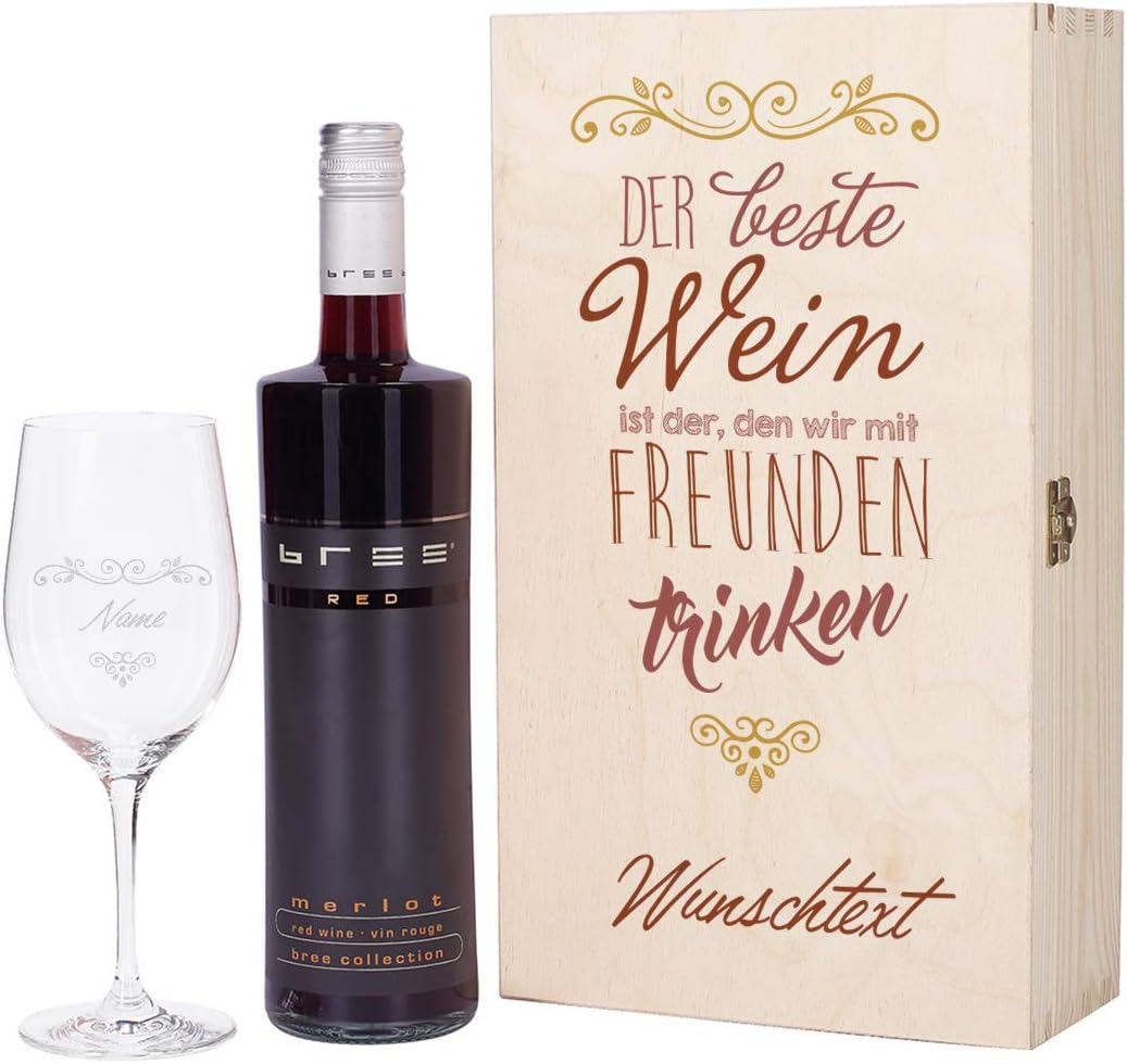 Herz & Heim® Wein-Geschenkset Zum Muttertag – Mit Graviertem Leonardo-Weinglas & Wahlwein In Holzbox