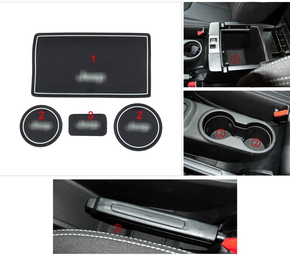 ROCCS White Interior Door Cup Holder Mats for Jeep Wrangler JK 2009-2015 Anti-dust Non-Slip Mat with Logo