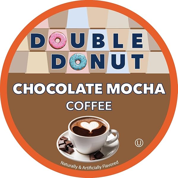 DOUBLE DONUT FLAVORED COFFEE PODS, CHOCOLATE MOCHA COFFEE, SINGLE SERVE MEDIUM ROAST COFFEE FOR KEURIG K CUPS BREWERS, 80 COUNT