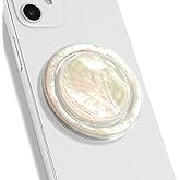 On The Grip Magnetic Phone Grip for MagSafe, Genuine Natural Crystal & Seashell Stone, Swappable Top, Strong Magnet Holder & Kickstand for iPhone 15 14 13 12 Pro Max Plus & MagSafe Cases (Crème)