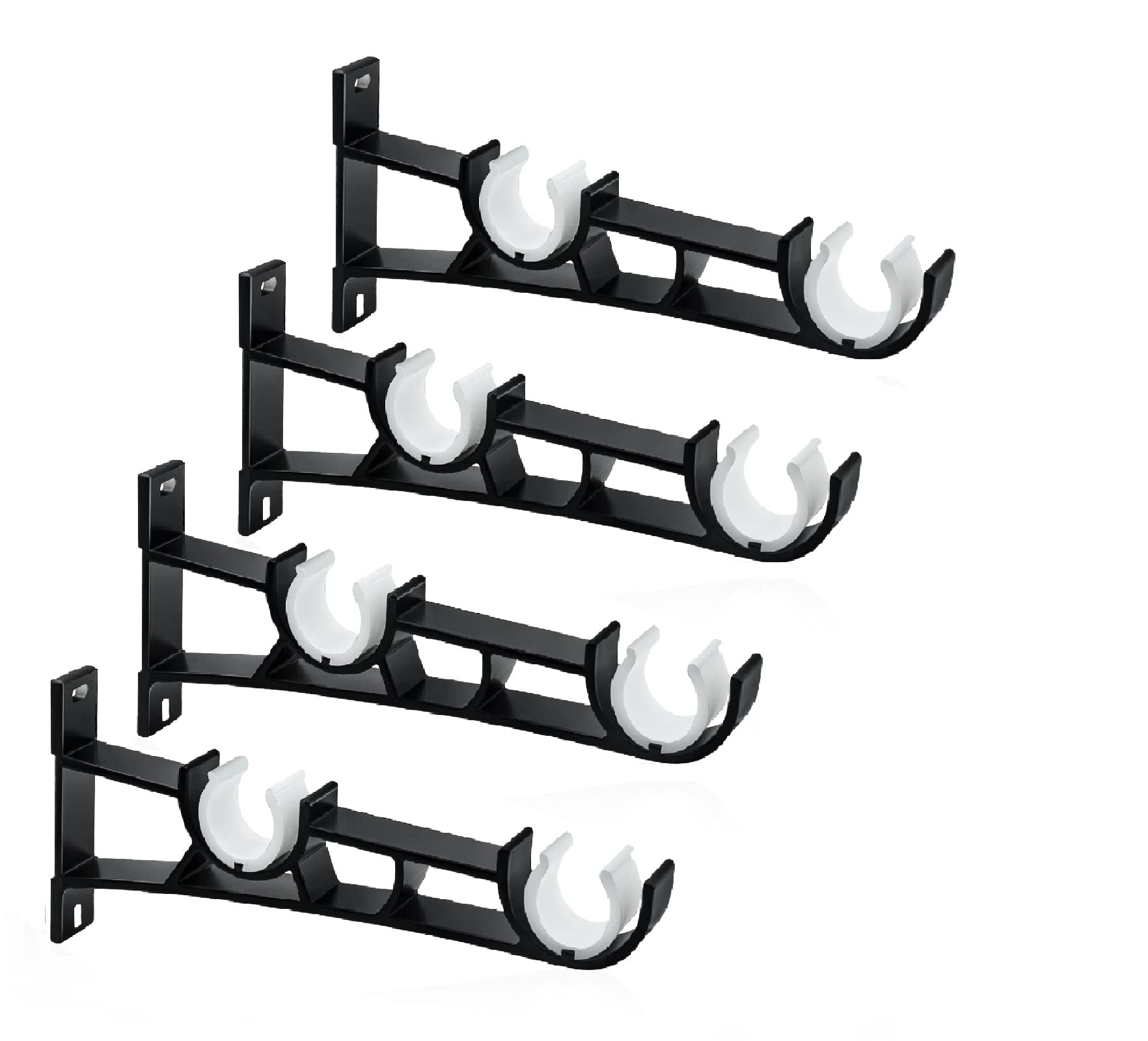 Curtain Pole Brackets, 4 Pack Double Curtain Pole Bracket 28mm Heavy Duty Curtain Rail Brackets Black Curtain Pole Holder Support Hooks for Drapery Rod — image 1
