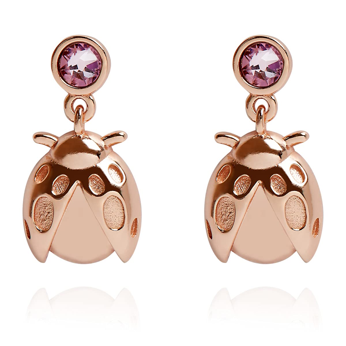 Annie Oak Womens 925 Silver 18k Rose Gold Ladybird Drop Earrings