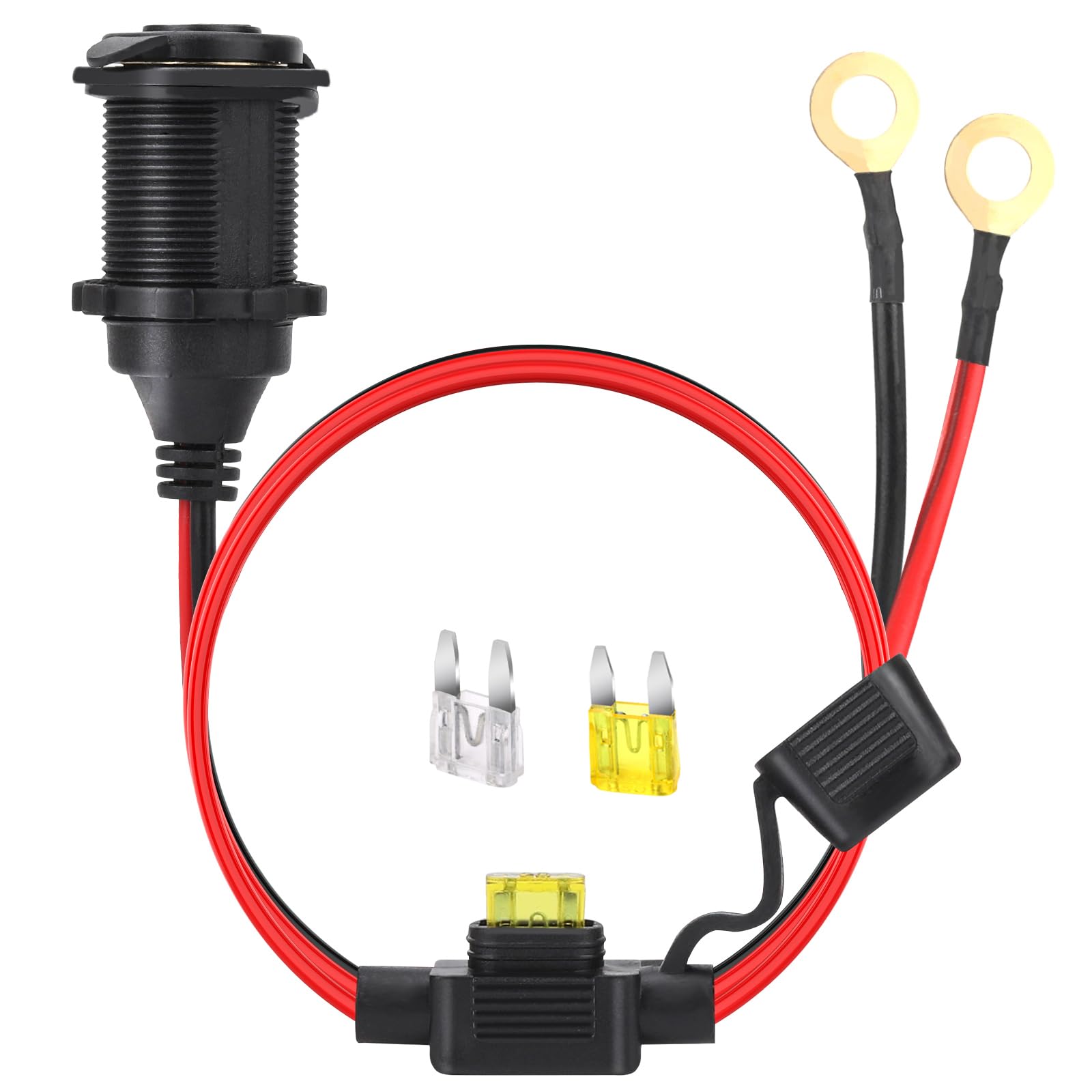 Photo 1 of Dongge 2FT 12V/24V Fixed Thread Cigarette Lighter Socket Extension Cable with Perforated Terminal Direct Battery Type car Cigarette Lighter Adapter 2.5mm² Heavy Duty Cable 20A (Free Two Blade fuses?