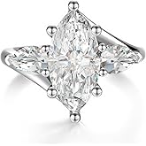 FreeKitee 4CT 3 Stone Moissanite Engagement Ring for Women, Marquise Cut D Color VVS1, 925 Sterling Silver with 18K White Gold Plated, Anniversary Promise Ring for Her, Wedding Ring with Gift Box