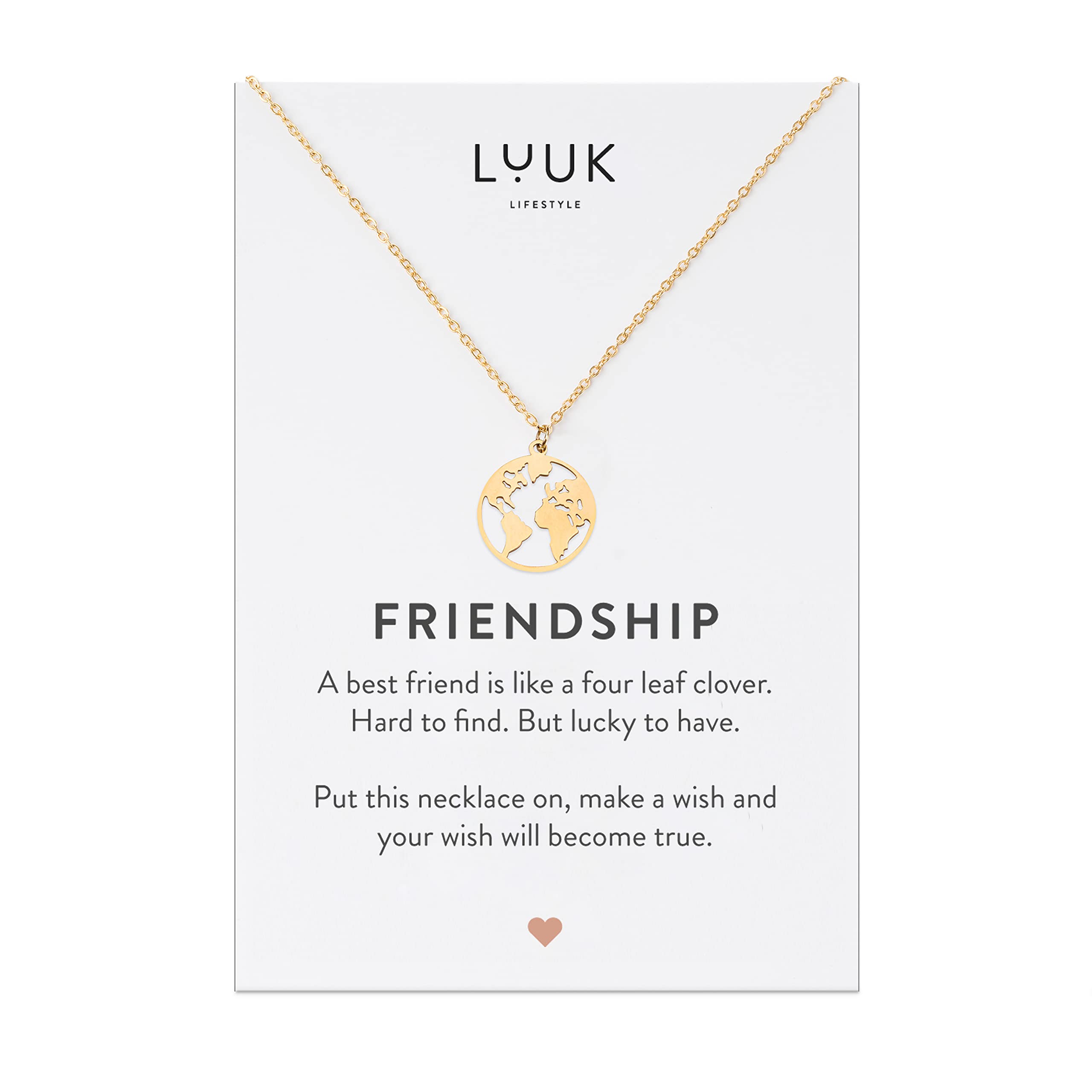 LUUK LIFESTYLE Stainless Steel Pendant Necklace for Women Waterproof 50cm Chain Modern Necklace Gift for Her Gold Globe