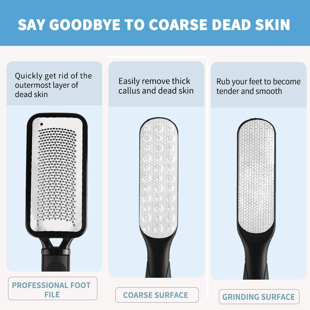 Foot Files Callus Remover 2 Pcs Stainless Steel Foot Rasp and Dual Sided Foot File Professional Pedicure Tools Premium Foot Scrubber with 5PCS Compression Towels : Beauty