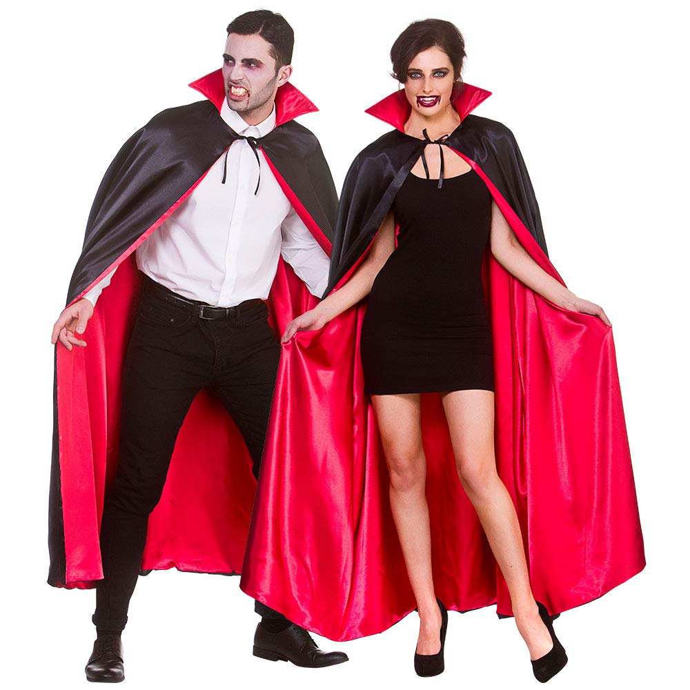 Wicked Costumes Adult Super Deluxe Black/Red Satin Vampire Cape with Collar Fancy Dress Accessory - 140cm