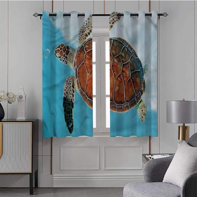 JiuYIBB Bedroom Curtains Turtle,Window Treatment Blackout Curtains Sea