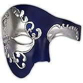 LKITMIUT Mens Mask Masquerade Mask Phantom of The Opera Half Face Mask Half Face Halloween Costume Party Mask Mardi Gras Mask (Blue&Silver)