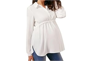 oelaio Women's Casual Maternity Shirts Pleated High Waisted Pregnant Dressy Blouses Fall Long Sleeve Button V Neck Peplum