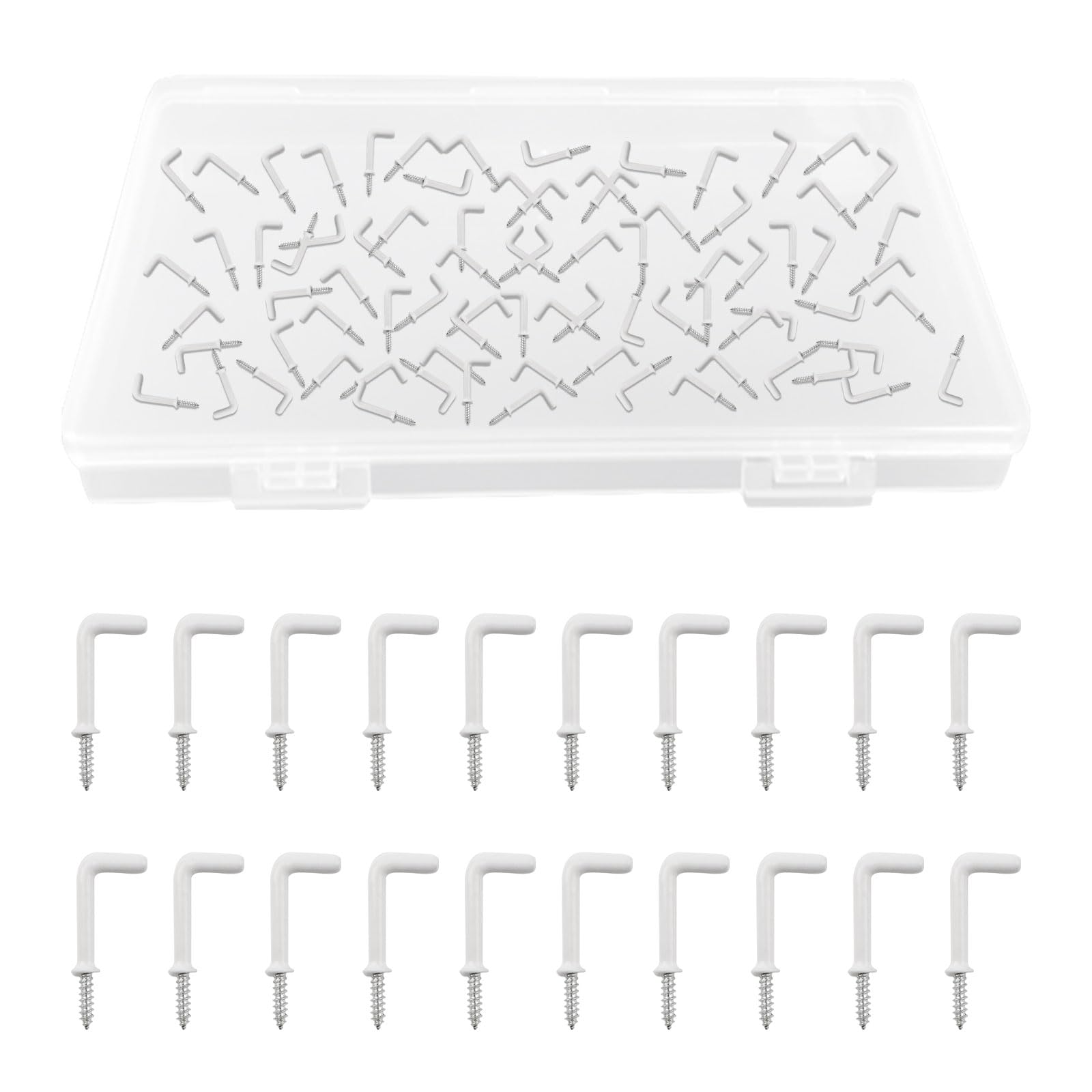 UFURMATE Screw in Hooks, 80Pcs L Shaped Hooks with Plastic-Coated Surface Shouldered Dresser Cup Hooks Right Angle Hooks Self Tapping Screw Hooks for Indoor and Outdoor Hanging