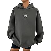 SOLY HUX Oversized Hoodies for Women Bow Print Hooded Sweatshirt Drop Shoulder Long Sleeve Loose Pullover Top