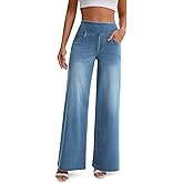 Jeavia Women's Wide Leg Jeans High Waisted Pull On Baggy Jeans Stretchy Elastic Waist Sweatpant Trendy Loose Denim Pants