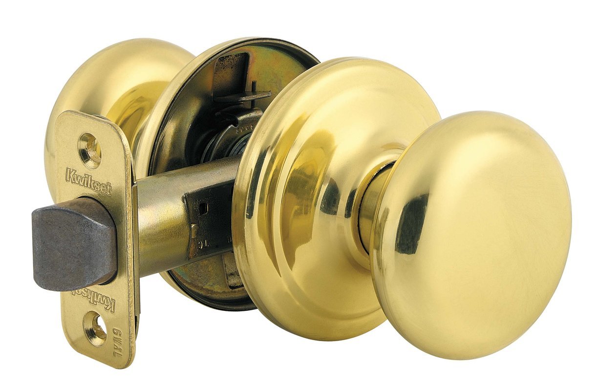 Photo 1 of Kwikset Juno Interior Passage Door Knob, Handle For Closet and Hallway Doors, Non-Locking Doorknob in Polished Brass