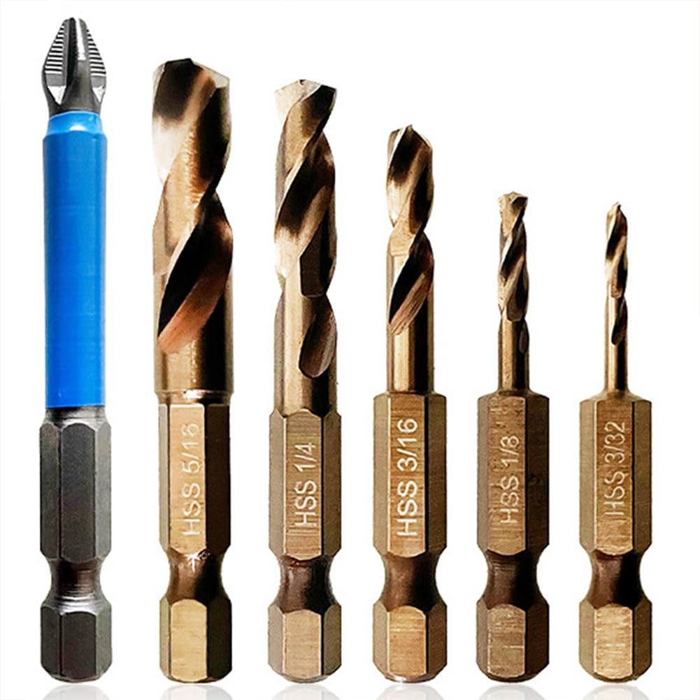 Sknrlko 6 PCS Drill Bit Set High Speed Steel As Shown for Stainless Steel & Hard Metals for Quick Chucks & Impact Drivers