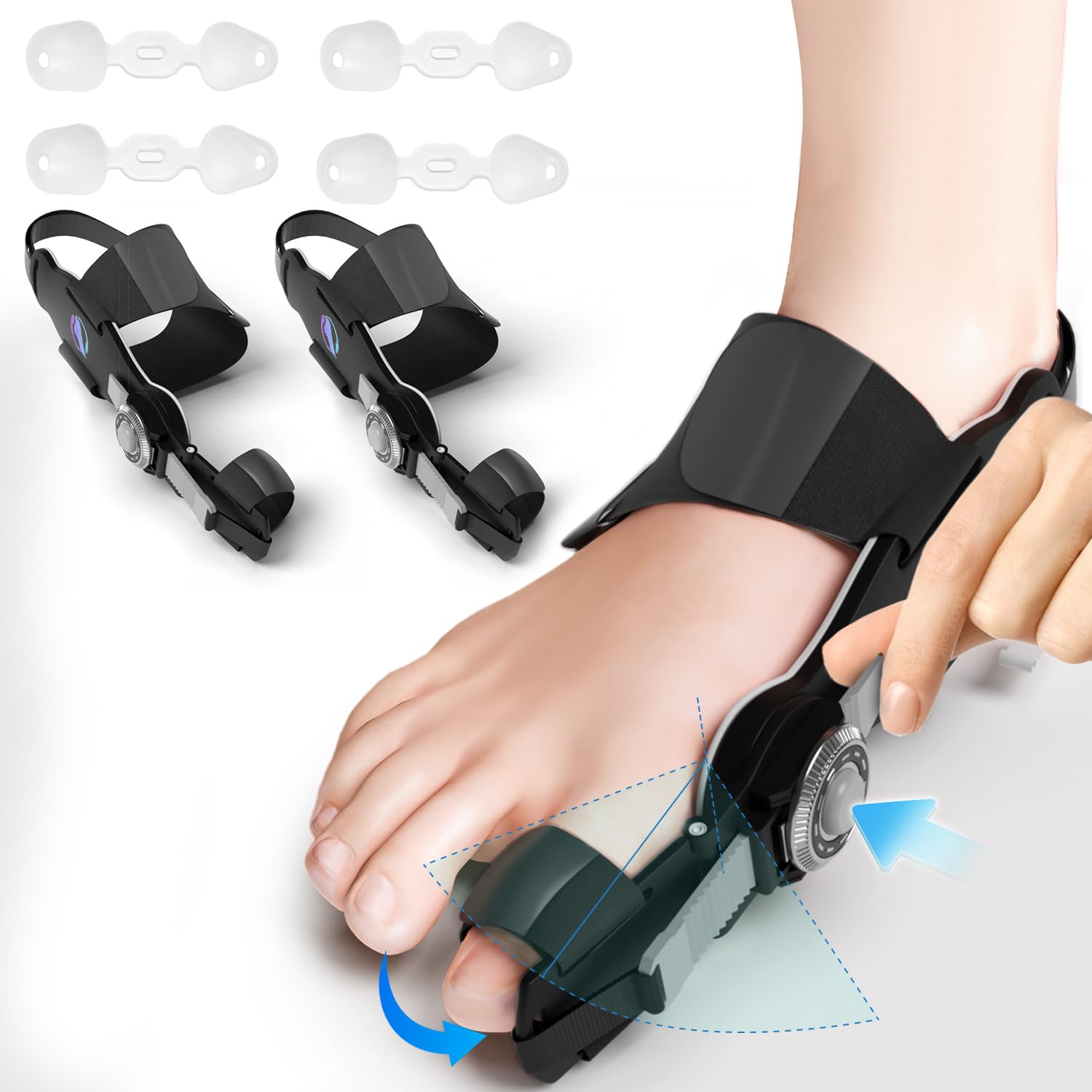 Photo 1 of HUQKIYA Bunion Corrector for Women & Men, Orthopedic Bunion Splint with Toe Separator Adjustable Toe Straightener Suitable for Left/Right Feet Hallux Valgus Relief(Black 2Pcs)