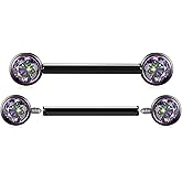 FUNLMO 2pcs Nipple Piercing Jewelry Titanium Nipple Rings Internally Threaded Tongue Rings Bridge Piercing Jewelry Nipple Barbells 14G 12-20mm