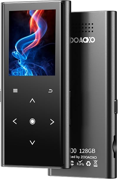 ZOOAOXO 128GB MP3 Player Bluetooth 5.2 Built-in Speaker FM Radio Voice Recorder