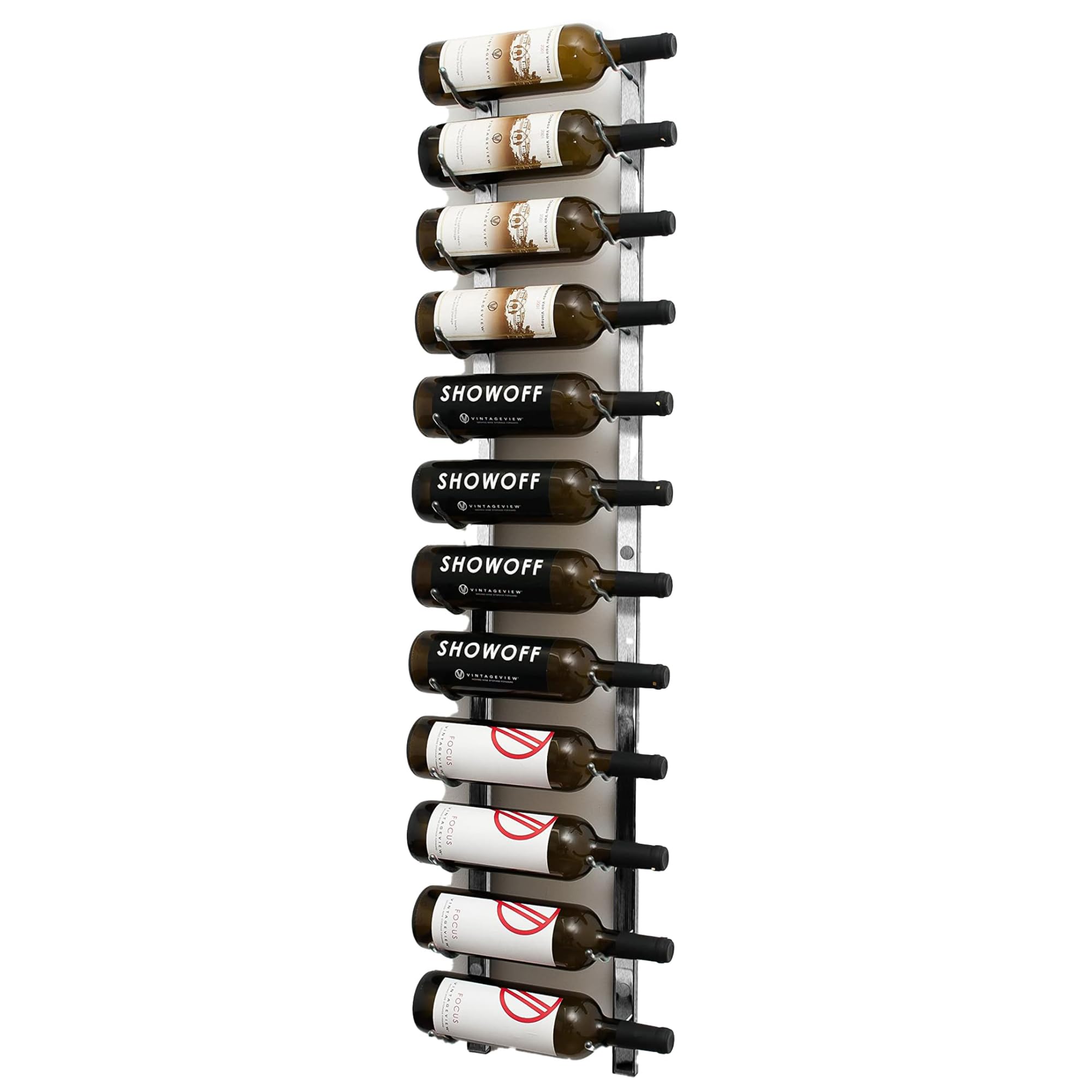 VintageView W Series Pro Wine Rack 44 - Metal Wall Mounted Wine Rack - Modern, Label Forward Wine Storage - Space Saving Wine Rack with 12 Bottle Storage Capacity (Brush Nickel)