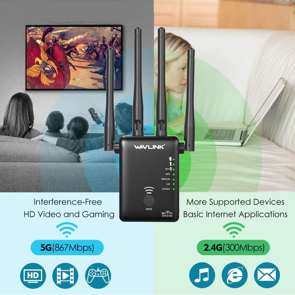 1200Mbps Dual Band WiFi Repeater,WAVLINK Wireless Repeater WiFi Range Extender,Wireless WiFi Signal Booster, Repeater/Router/Wireless Access Point Mode,Compatible with Any Router: Computers & Accessories