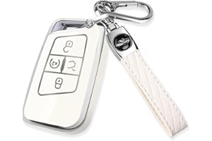 MILD EAST for Volkswagen Key Fob Cover with Keychain, Sliver Edge Key Case Holder for VW Atlas Alltrack Jetta Passat Tiguan, White