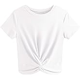 JINKESI Women's Summer Causal Short Sleeve Blouse Round Neck Crop Tops Twist Front Tee T-Shirt