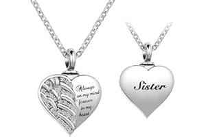LuxglitterLin Guardian Angel Wings Cremation Jewelry for Ashes Heart Crystal Urn Necklaces for Ashes Memorial Keepsake Necklace Always on Mind Forever in My Heart