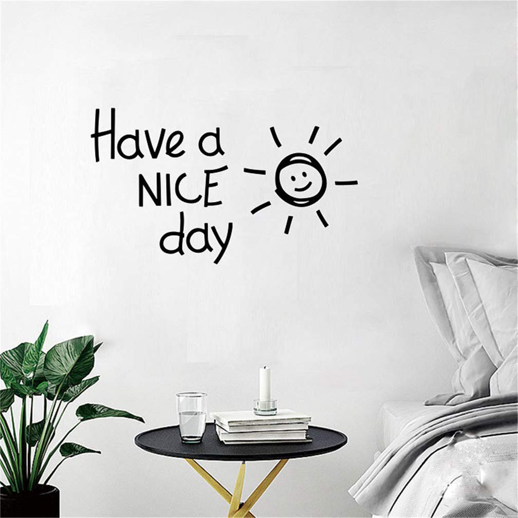 Creative English Alphabet Wall Stickers - Have a Nice Day & Sun Pattern, Removable Wall Decals Art Decor Stickers, DIY Home Decoration for Living Room Bedroom Bedside Office Dorm Kids Nursery (Black)