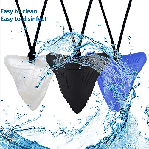 Chewy Necklace Sensory,3 Pack Silicone Shark Tooth Sensory Oral Motor Aids Teether Toys for Autism, ADHD, Baby Nursing or Special Needs- Reduces Chewing Biting Fidgeting for Kids Adults Chewer