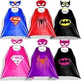 Lazu Superhero Dress Up Costumes 6 Satin Capes with Felt Masks for both Girls and Boys
