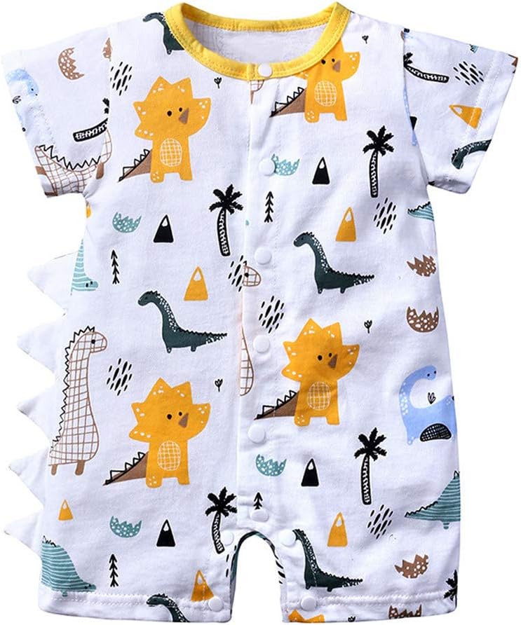 FIN86 Newborn Baby Cartoon Dinosaur Romper, Infant Girls Boys Short Sleeve Spring Summer Cotton Jumpsuit Bodysuit Pajamas