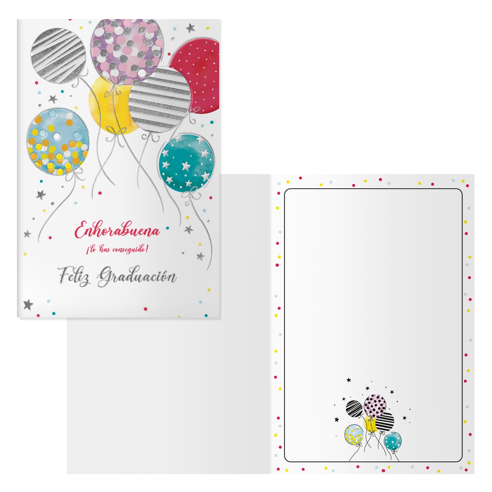 DOHE - Graduation Greeting Cards - Pack of 6 - Size: 11.5 x 17 cm (closed) - Includes envelope to store the card - Confetti Model