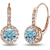 Rose Gold Flashed Sterling Silver Halo Leverback Drop Earrings created with European Crystals
