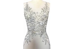 SUCCI SHAN Sew on Sequin Crystal Rhinestones Beaded Clothes Appliques and Back Patches for Sewing Clothes Wedding Bridal Dress Decorative (Silver, 12x21 inch)
