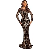 Stretch Sequin Formal Dress Long Sleeve Boat Neck Maxi Gown
