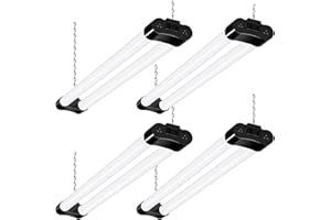 hykolity 4 Pack Linkable LED Shop Light for Garage, 2FT 22W Utility Light Fixture, 2500lm, 5000K Daylight LED Workbench Lighting with Power Cord, Hanging or Flush Mount, Black - ETL
